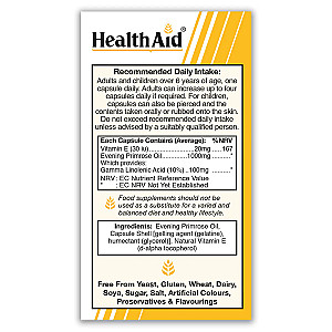 HealthAid® Evening Primrose Oil 1000 mg with Vitamin E / Naktssveces eļļa 1000 mg ar E vitamīnu